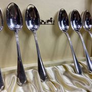 Complete set of 12 Louis XV style mocha spoons in silver-plated metal, Hermès