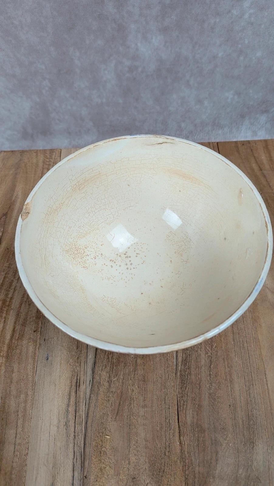 Old ceramic bowl – blue and burgundy floral decoration