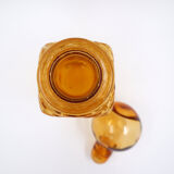 Vintage Italian MCM Empoli Wavy Amber Glass Decanter with Round Ball Stopper