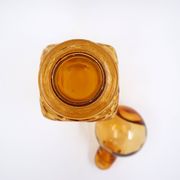 Vintage Italian MCM Empoli Wavy Amber Glass Decanter with Round Ball Stopper