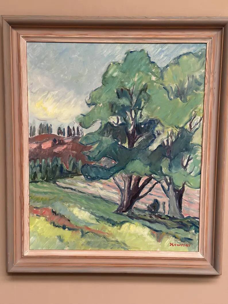 Original Swedish Oil on Canvas – "Landscape Composition" by Kramer – Signed – Vintage and Framed – 72 × 62 cm (28.3" × 24.4")