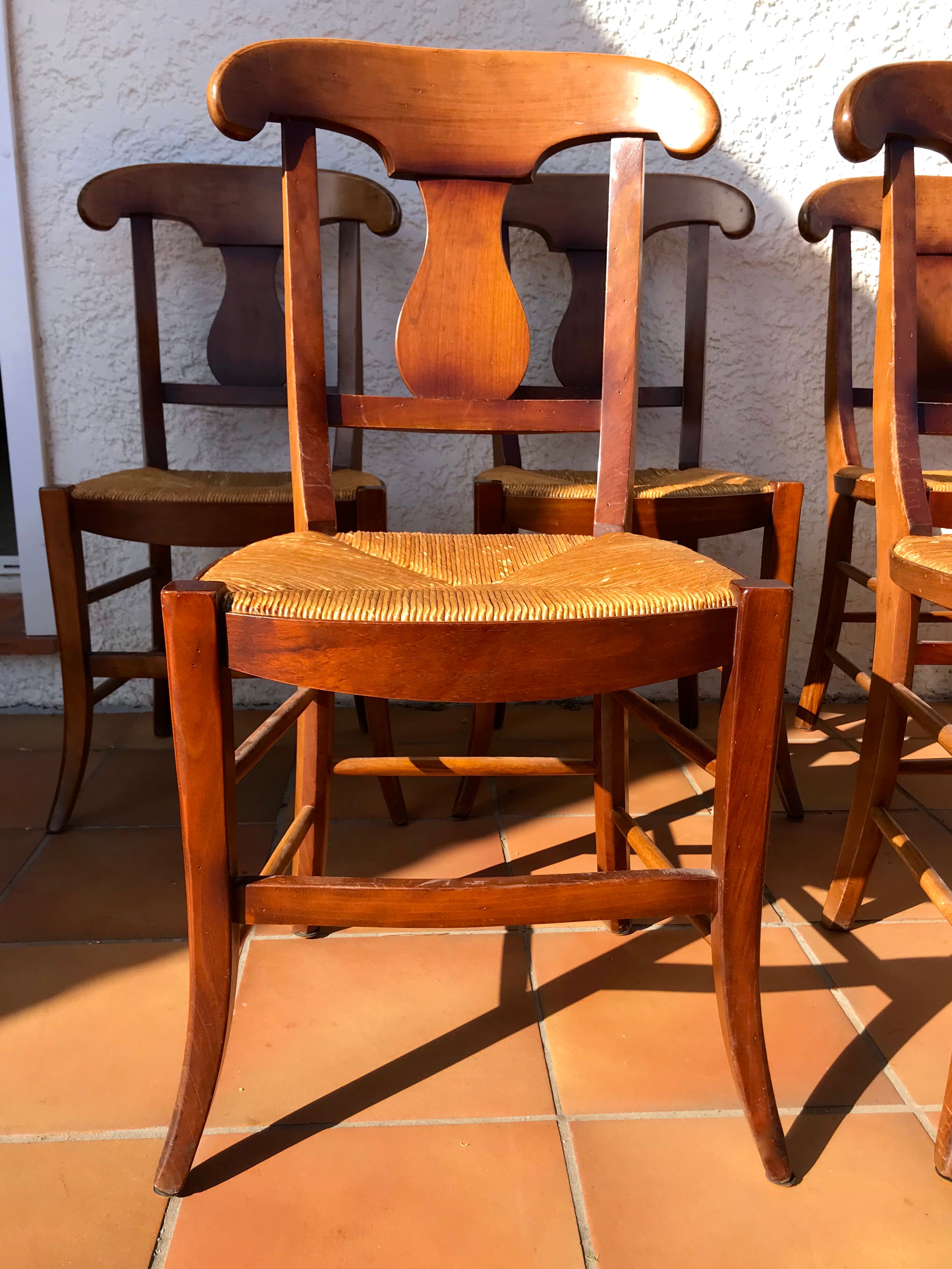 Chairs straw and wood cherry style directoire