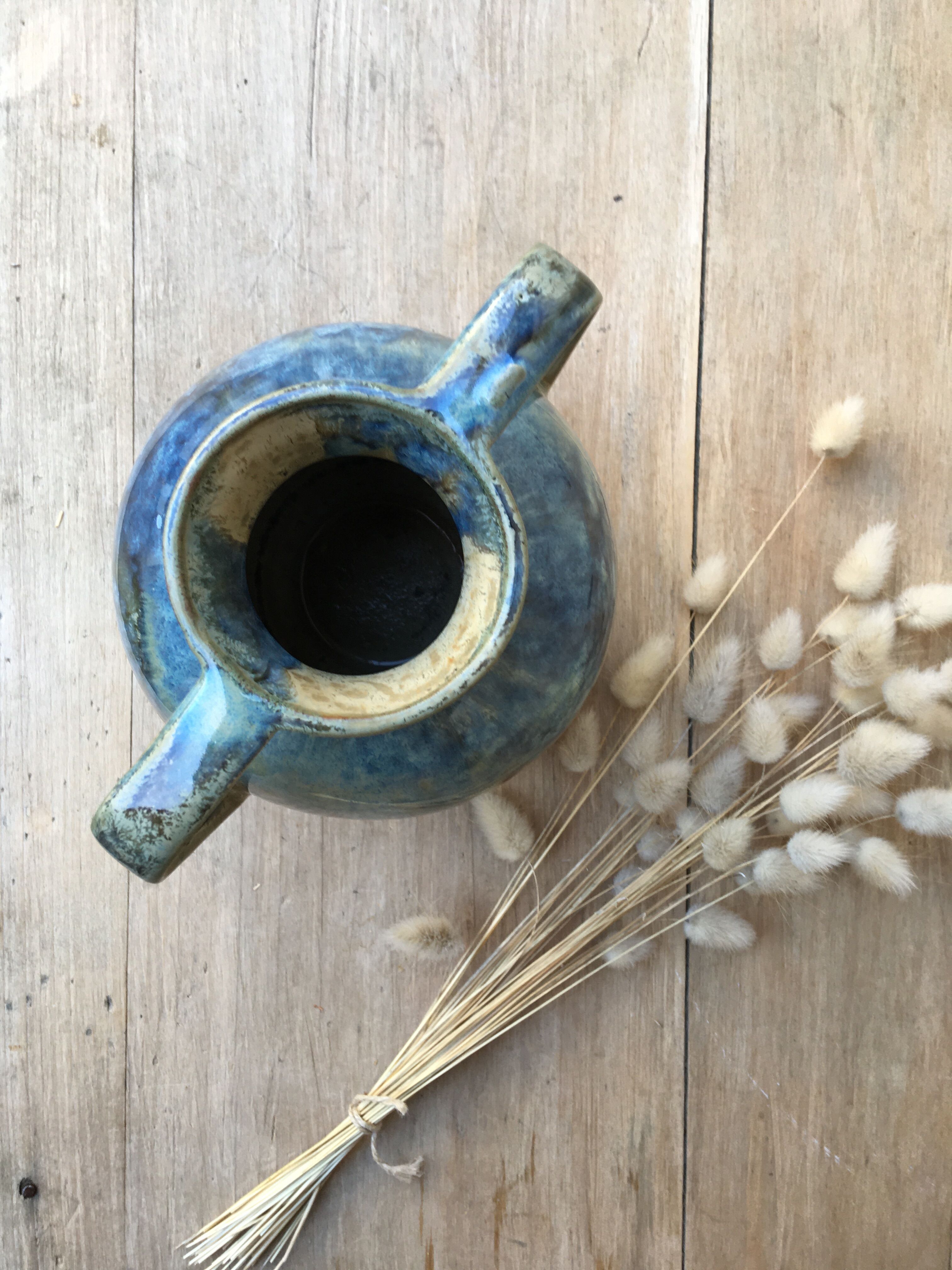 Flame blue sandstone vase