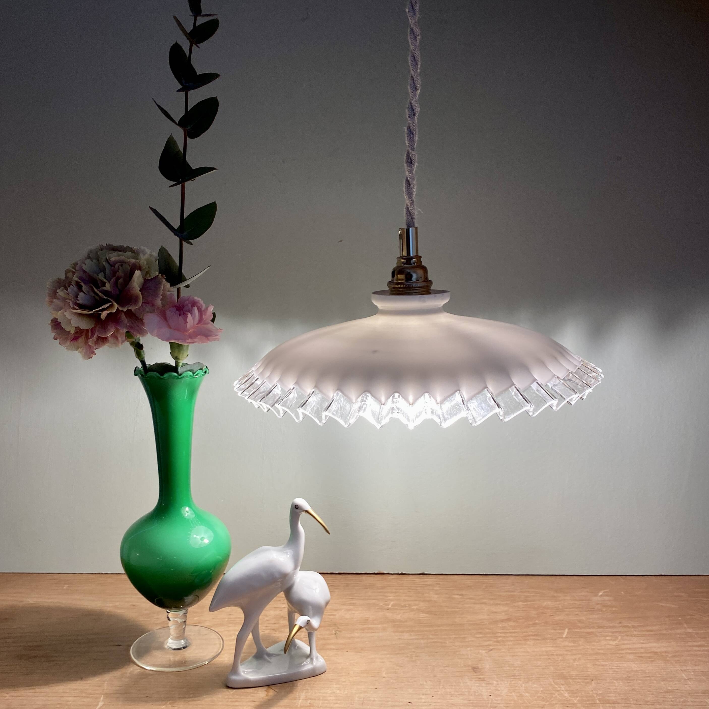 Vintage lampshade pendant light in white opaline