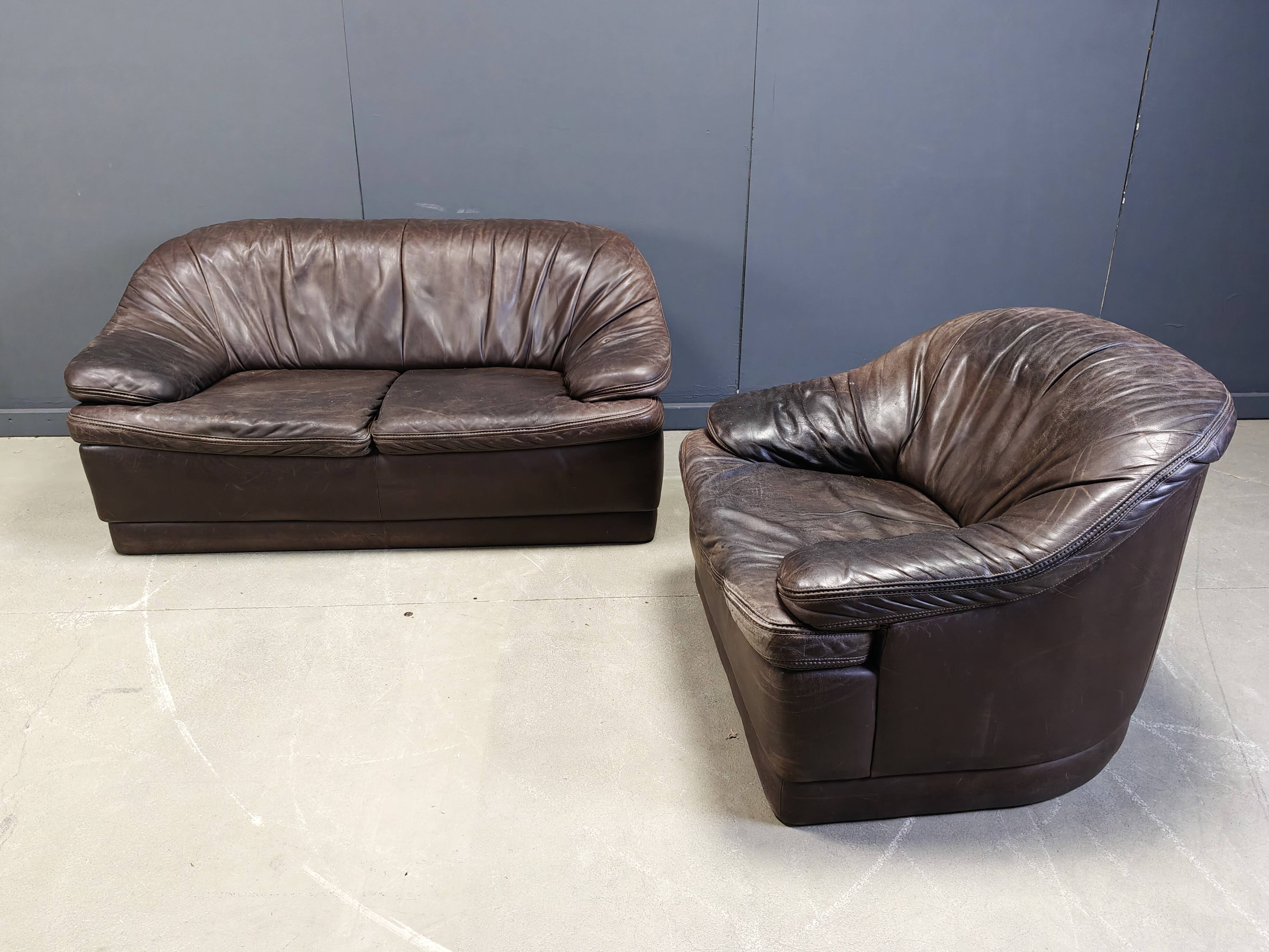 Vintage leather sofa set, 1970s