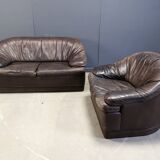 Vintage leather sofa set, 1970s