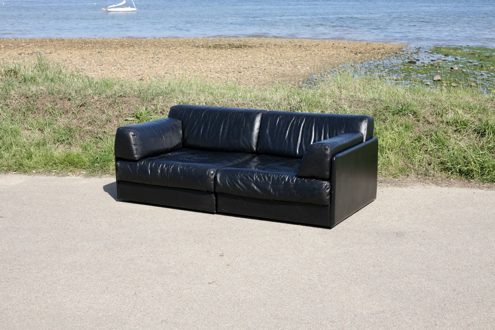 Canapé De Sede DS-76, cuir noir, modulable, Suisse, années 70