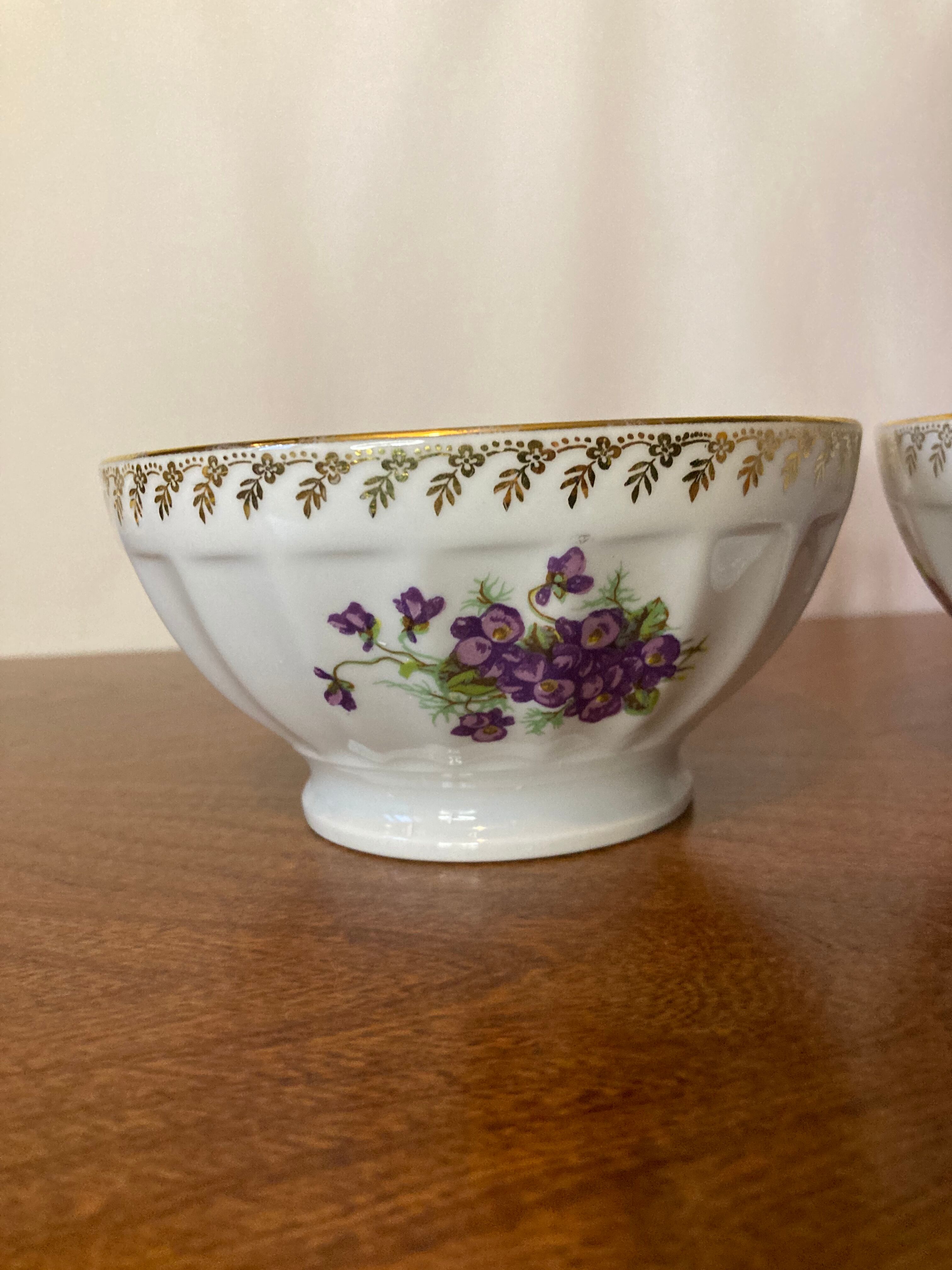 2 Violet Bowls Porcelain by Chauvigny Deshoulières