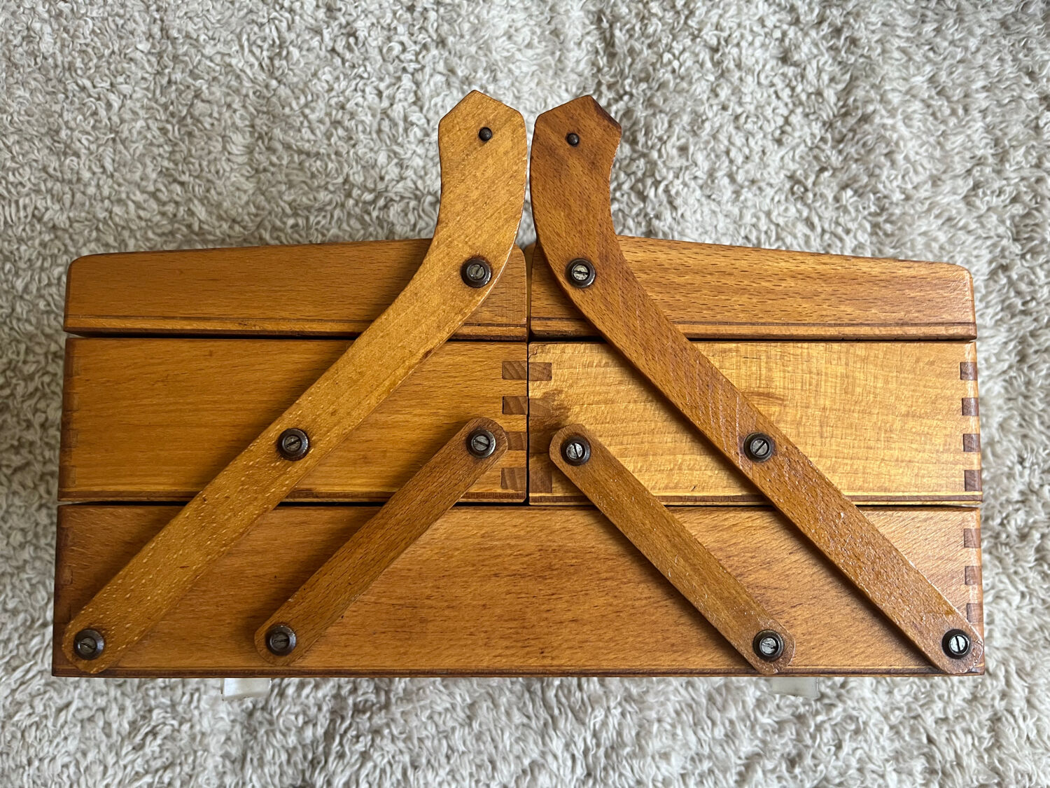 Compass worker wood and metal worker vintage sewing box