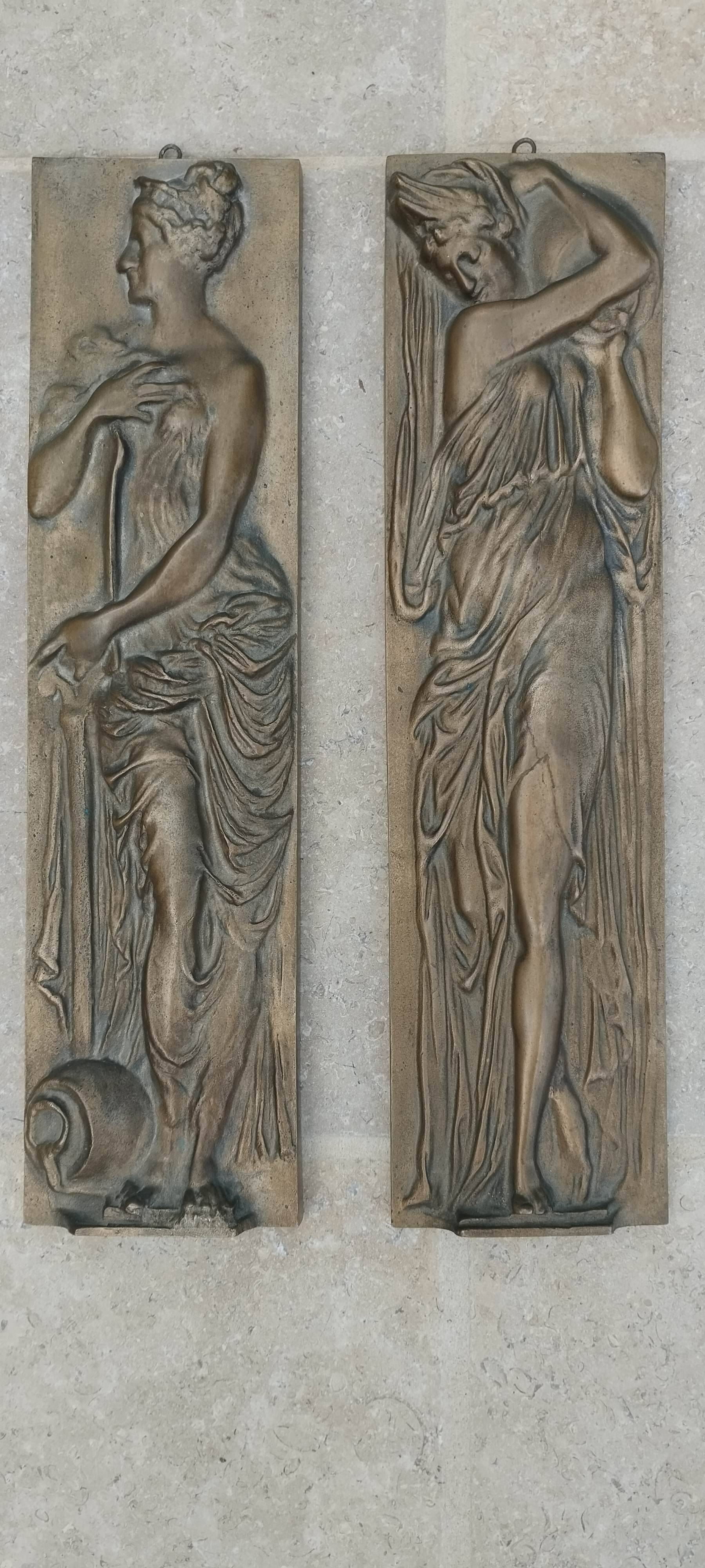 Pair of Art Nouveau bronze bas-reliefs. Wall sculpture - 43 cm x 11 cm