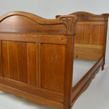 Art Nouveau twin beds in carved solid oak, France, circa 1910