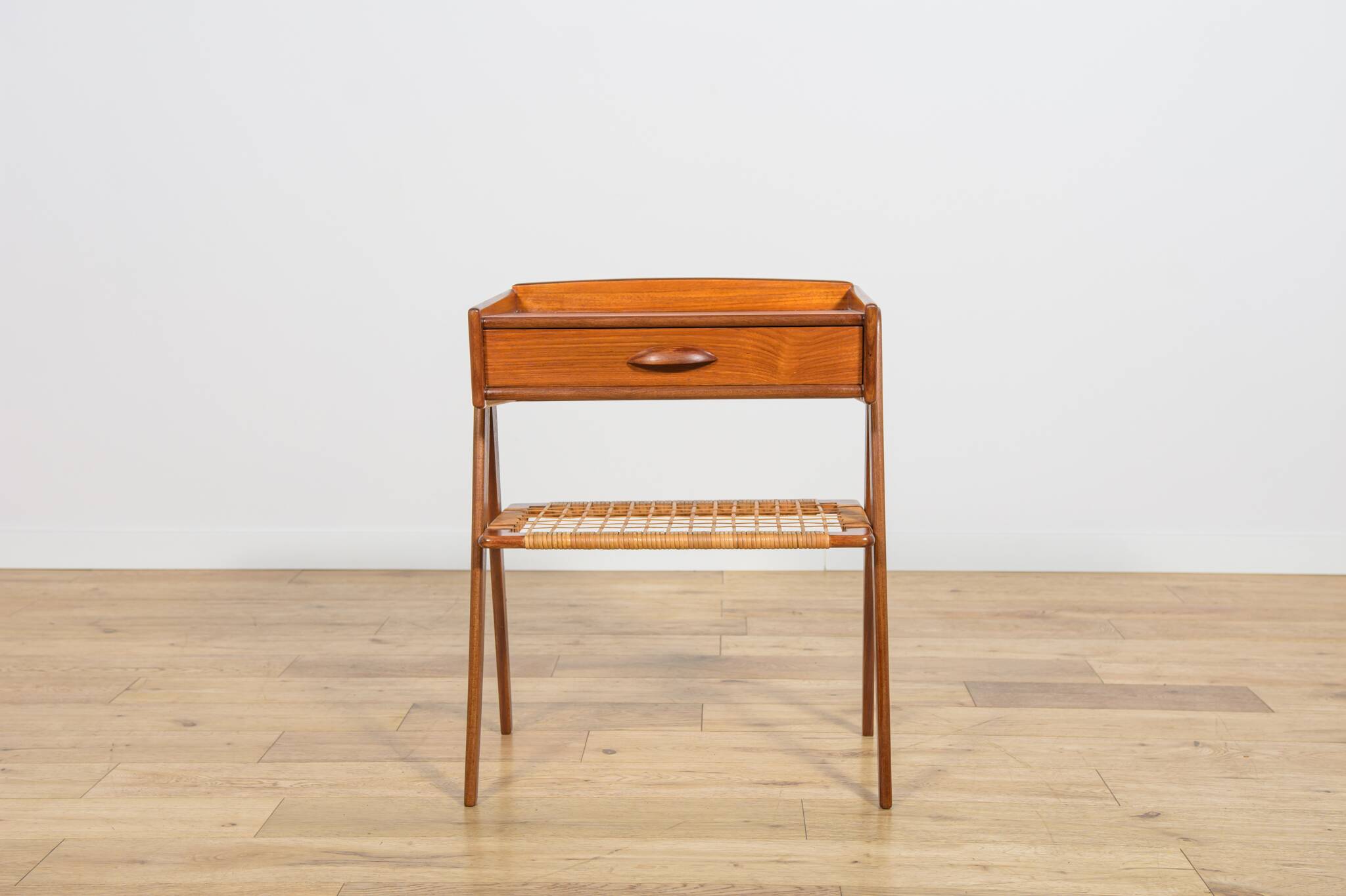 Mid-Century Teak and Rattan Nightstands by Søren Rasmussen, Denmark, 1960s,