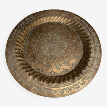 20th century Moroccan tea tray in richly engraved copper or brass