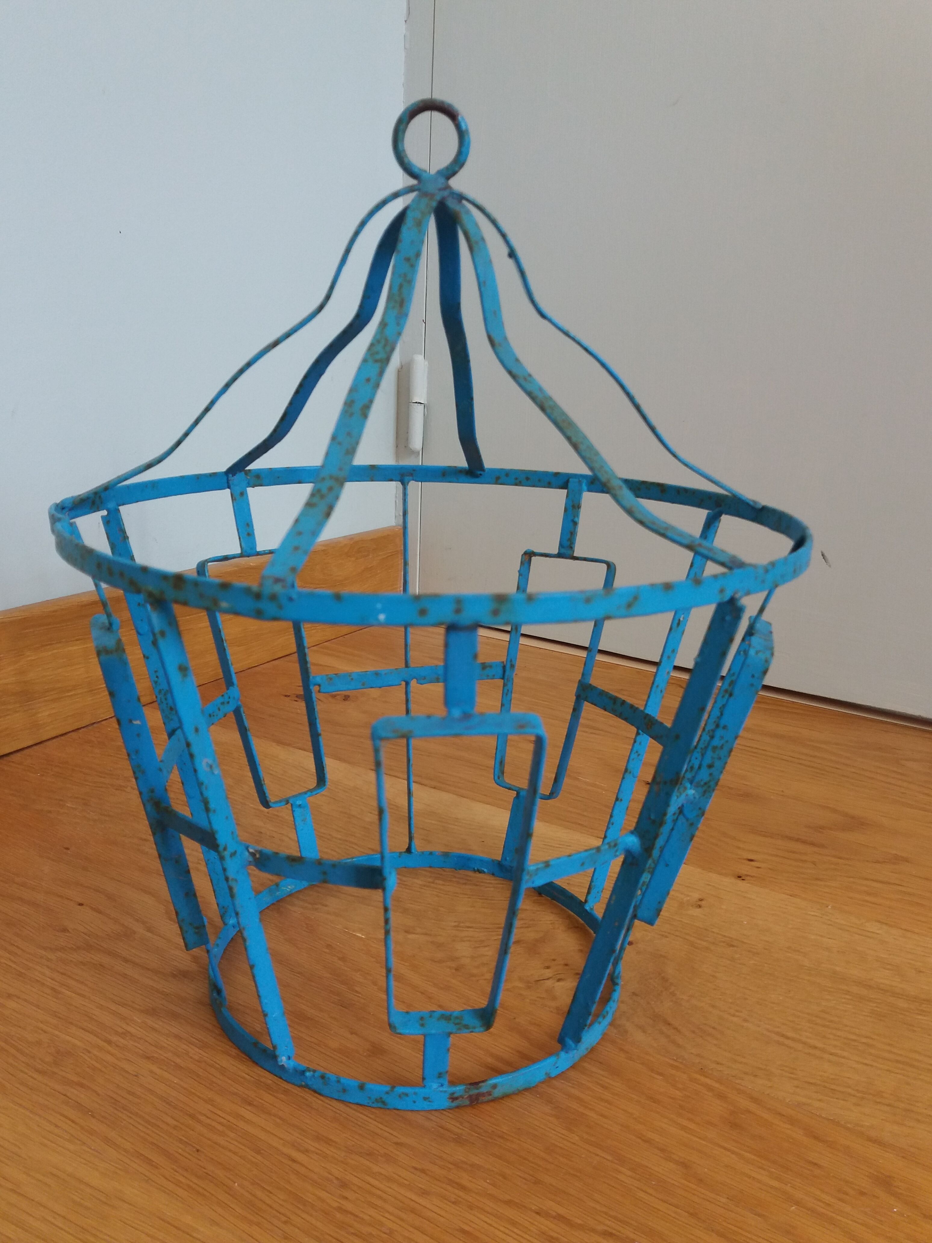 Suspension cage lamp in turquoise metal