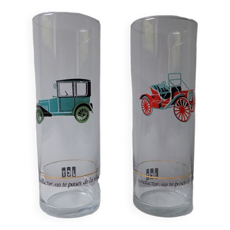 2 glasses with vintage cars JCT