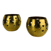 Pair of vintage openwork brass candle holders/votive candlesticks, gilded