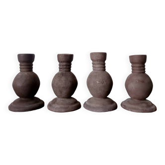 4 bougeoirs artisanaux vintage en céramique