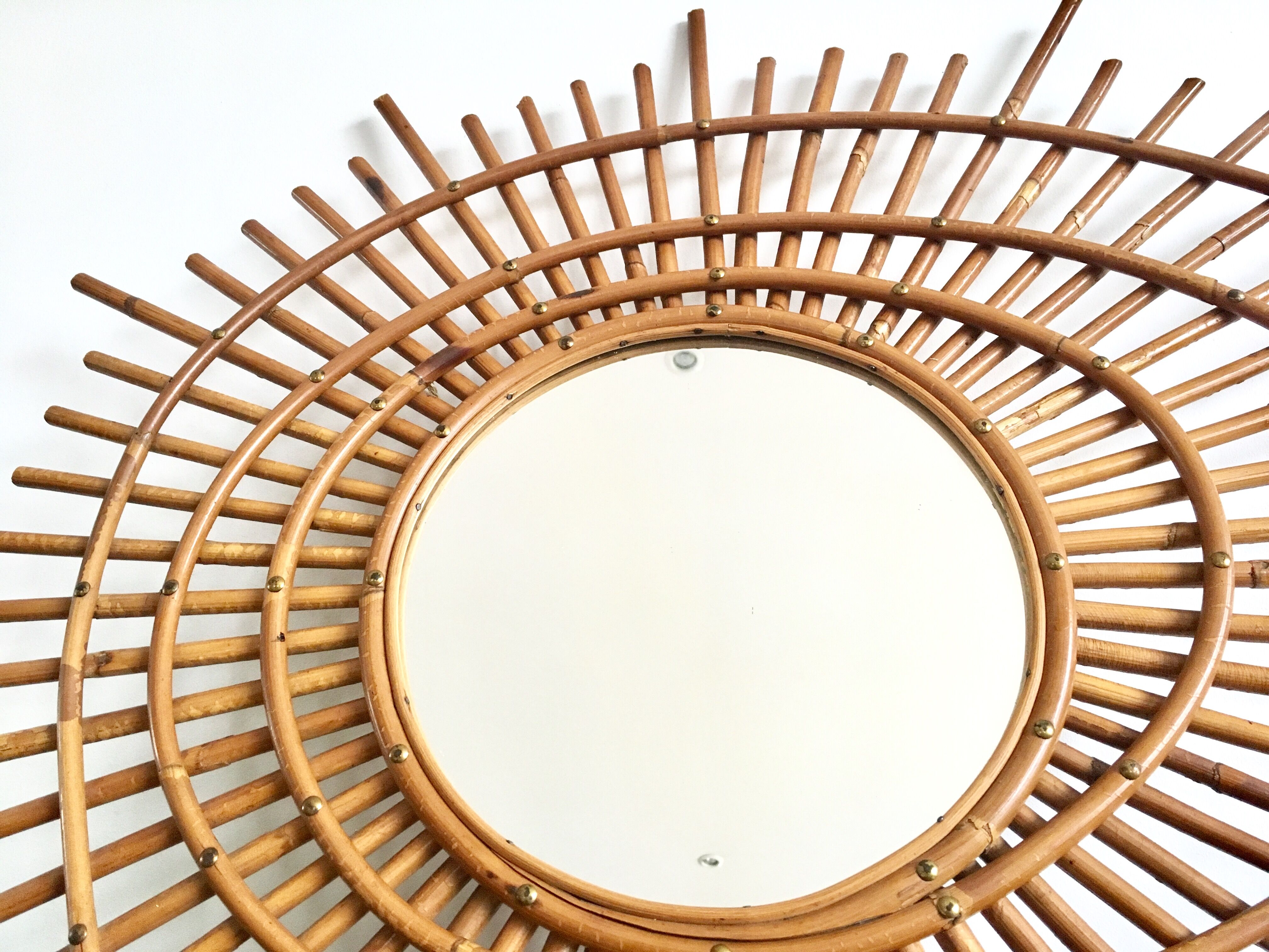 Sun mirror in rattan made in 1960