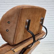 1980s, Swedish swivel armchair, nubuck leather, canvas, bent beech wood.