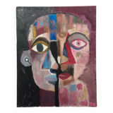 Contemporary painting face portrait geometric cubism expressionism "DUALITY" - Original work on canvas