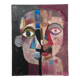 Tableau contemporain visage portrait géométrique cubisme expressionnisme "DUALITÉ" - Œuvre Originale sur Toile