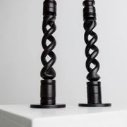 Dark Wood Candle Holders, Vintage 1970s Italy, Barley-Twist Design, Set of 2, Boho Table Decor