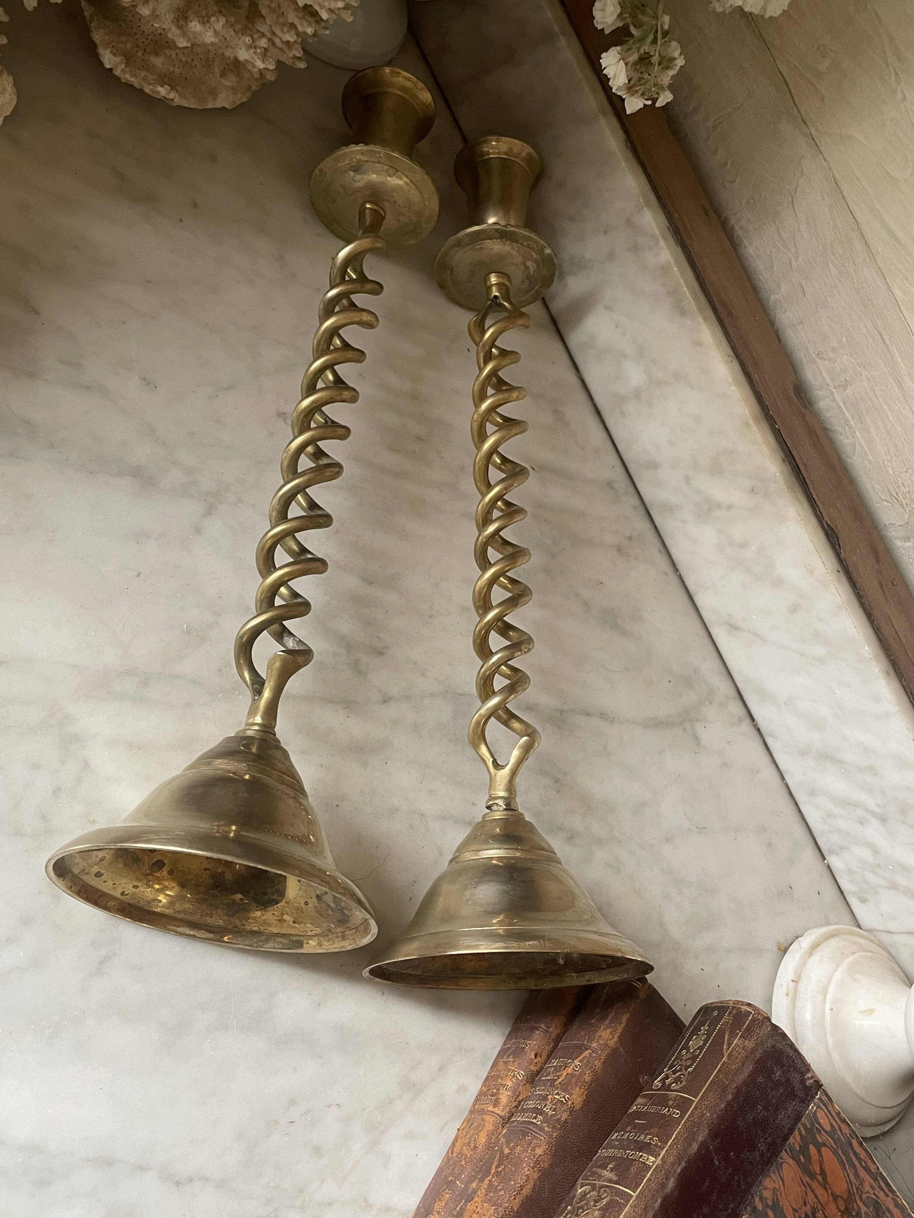 Pair of twisted brass candlesticks 37cm