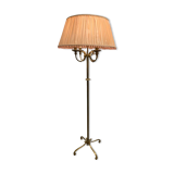 Lampadaire laiton et abat jour en soie rose