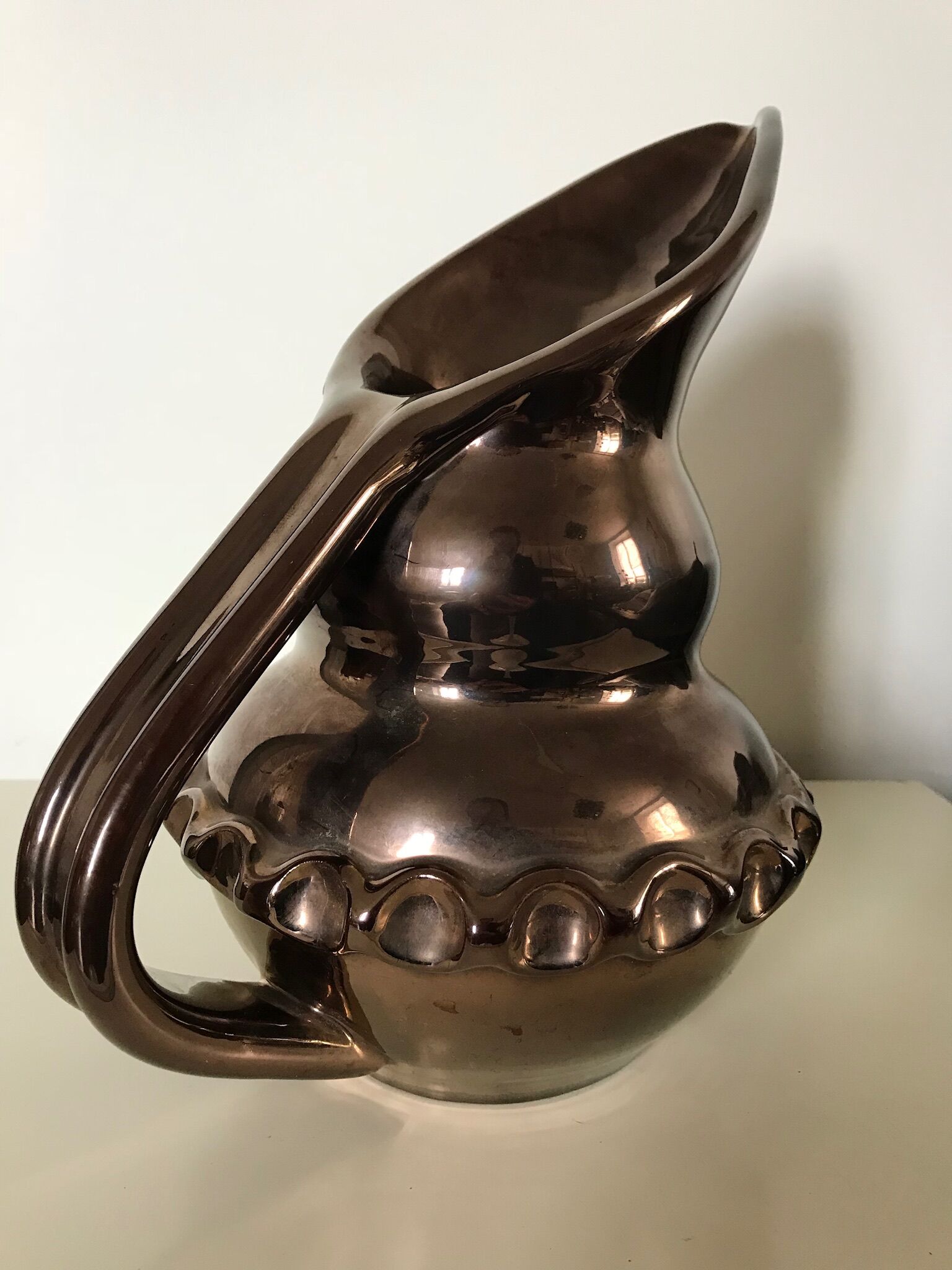 Pitcher ceramic iridescent signed Vallauris Giraud