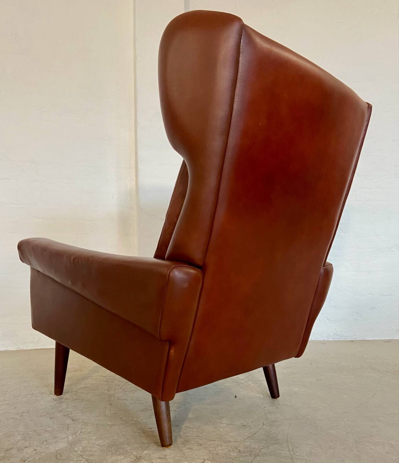 Vintage Danish retro mid-century Svend Skipper caramel brown leather chair
