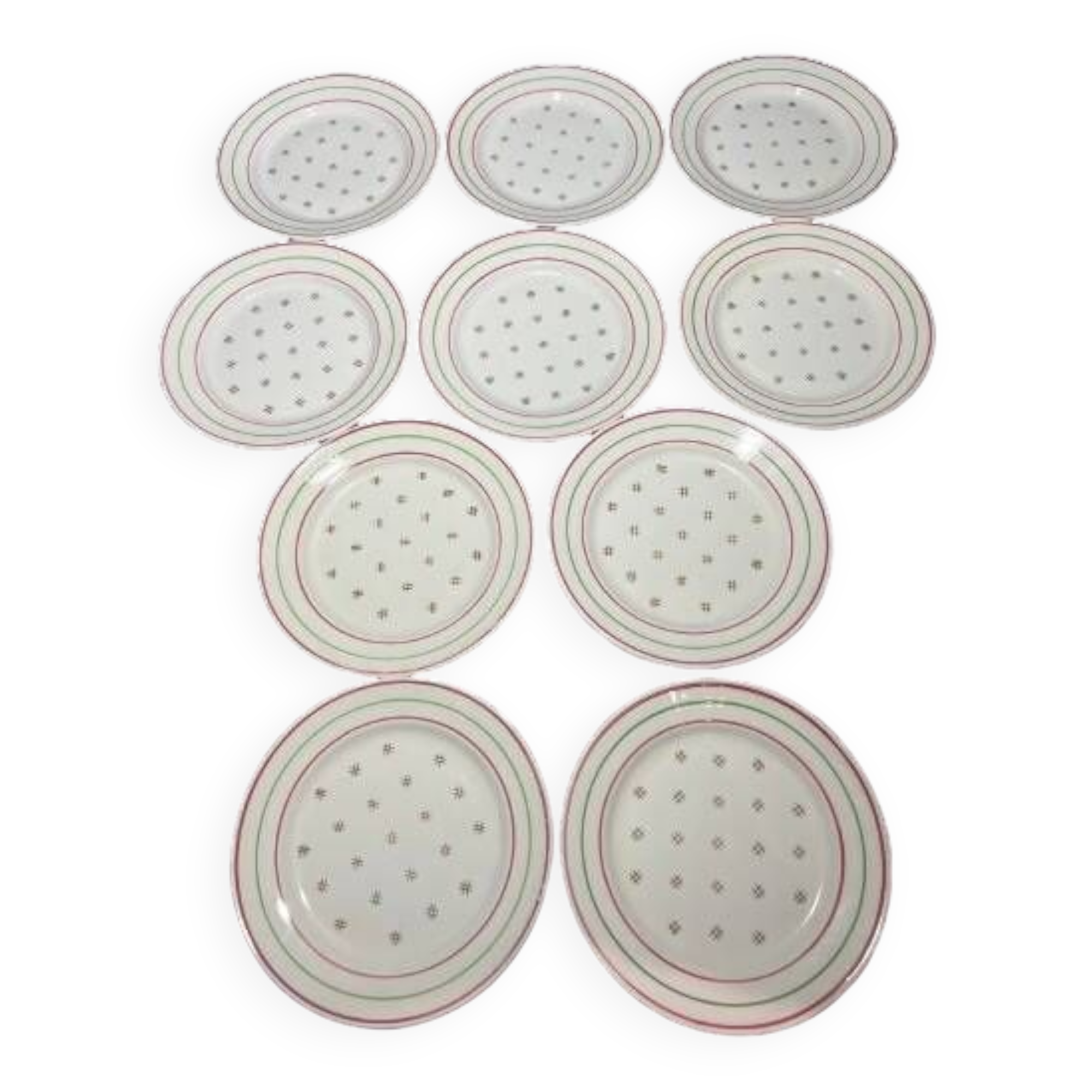 Lot of ten stamped Lunéville Imperial Flan ceramic plates