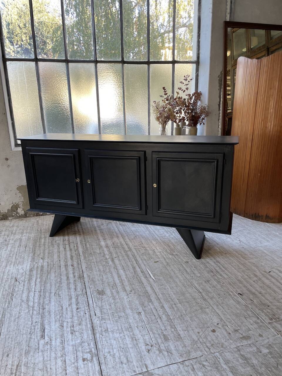 60s brutalist black sideboard