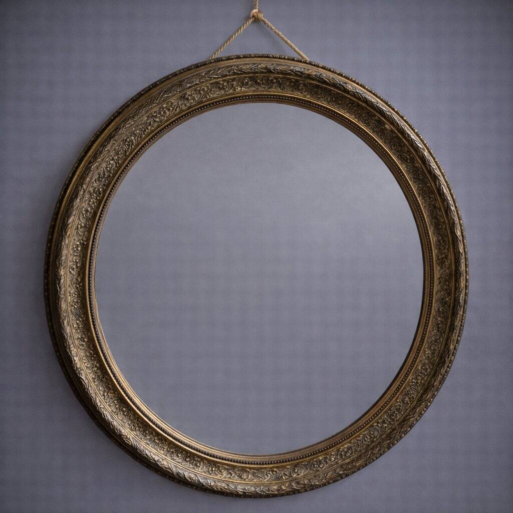 Antique oval mirror – Carved and gilded wooden frame – Napoleon III period