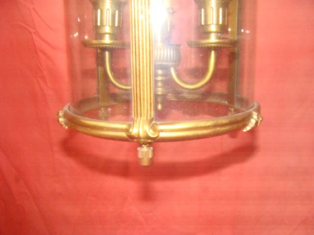 cylindrical bronze and glass vestibule lantern with 3 candle holders