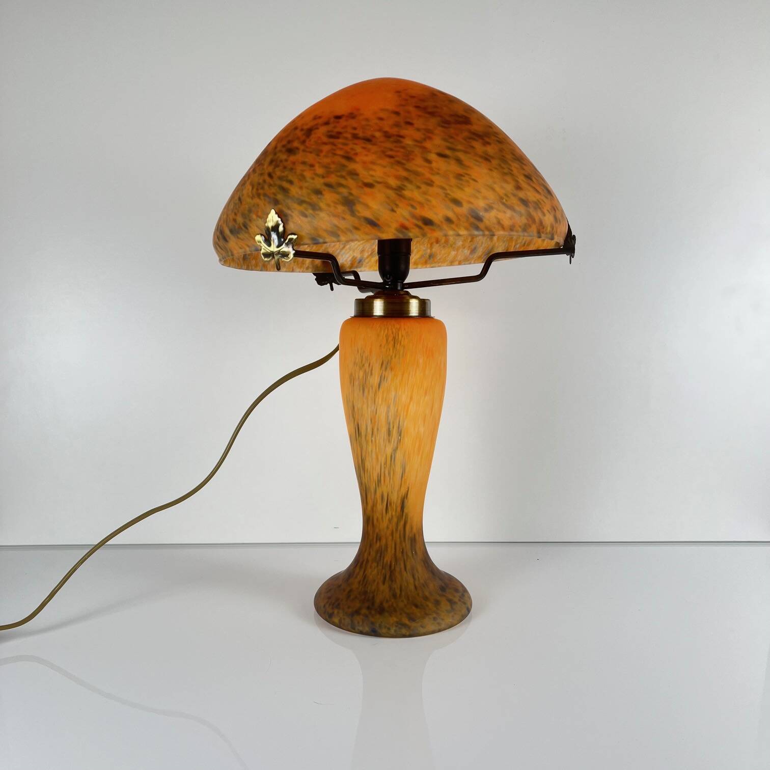 Orange speckled glass mushroom lamp, Massive, Belgium 1970.