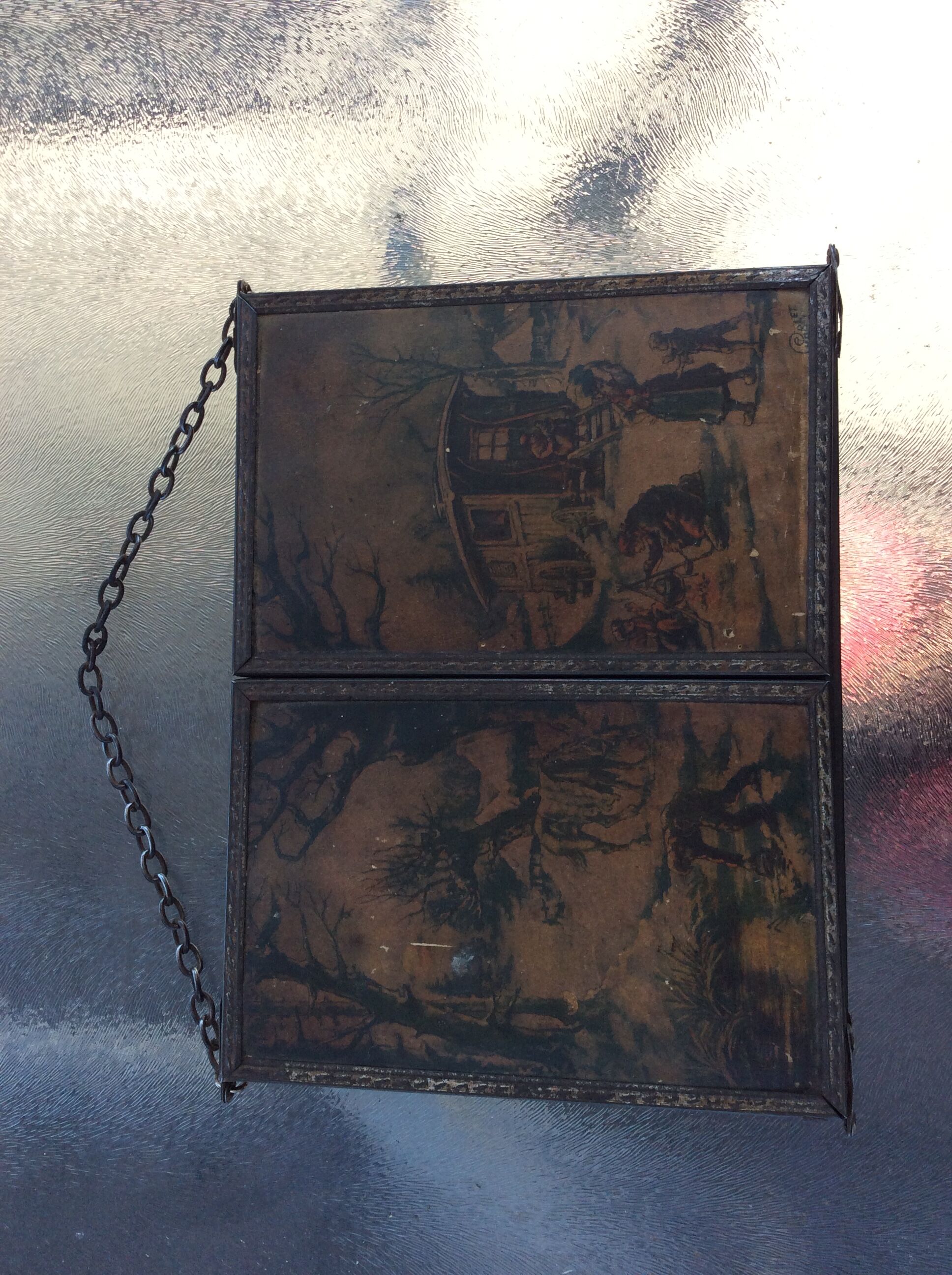 Triptych of barber and hairdresser mirror sign Charlet 42x15cm