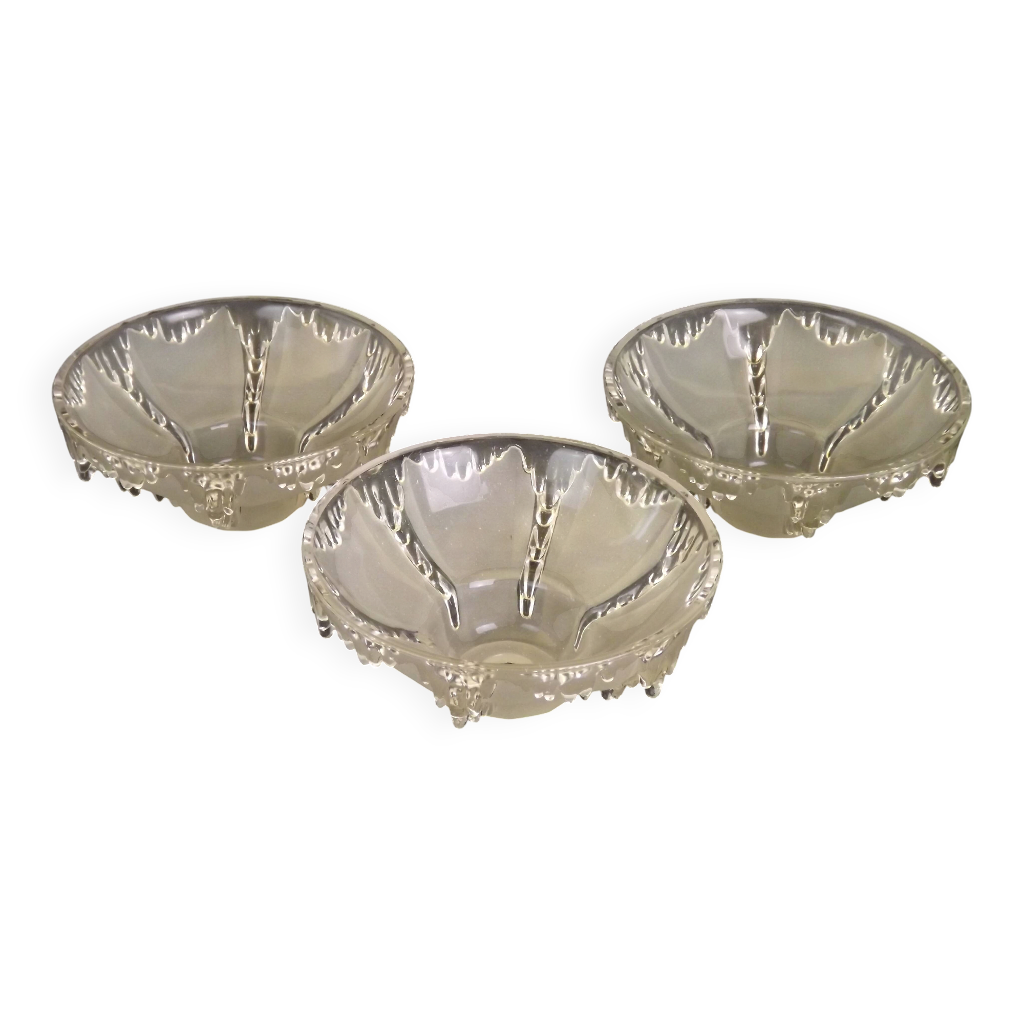 Signed ezan france frosted glass icicle shades set of 3 – art deco lighting