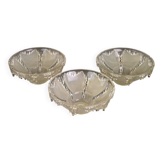 Signed ezan france frosted glass icicle shades set of 3 – art deco lighting