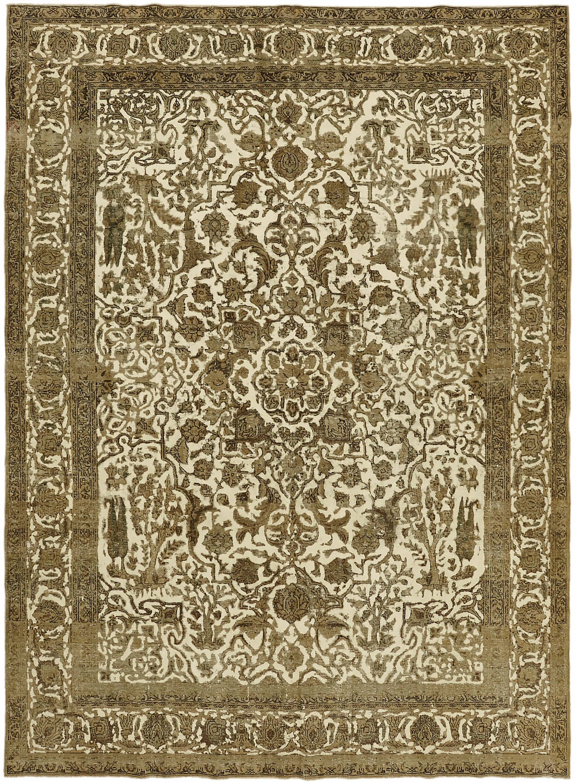 Handmade Turkish Unique 1980s 284 cm x 380 cm Beige Wool Carpet