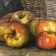 Table still life with apples and basket, signed at the beginning of the 20th century