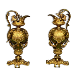 Pair of neo-Renaissance gilt bronze pitchers.