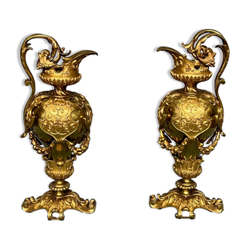 Pair of neo-Renaissance gilt bronze pitchers.