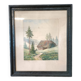 Painting Mountain Chalet 1947 Reubelt