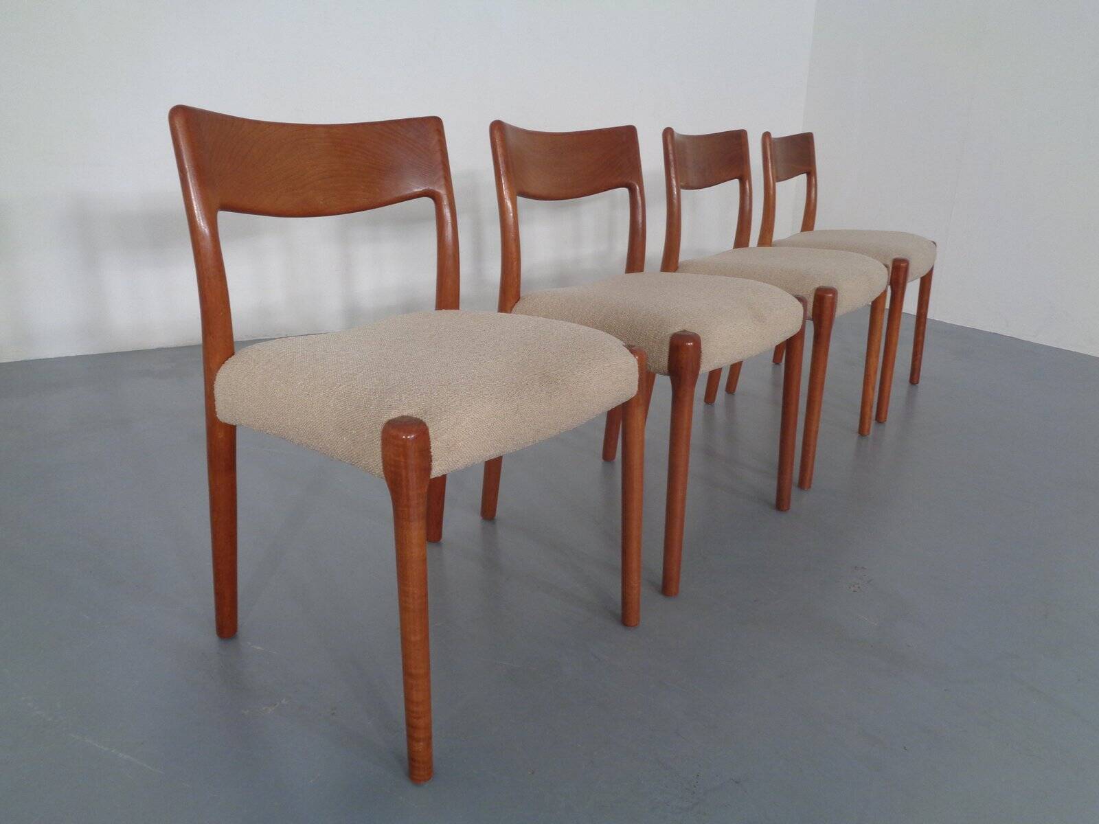 Danish Solid Teak Dining Chairs, 1960s, Set of 4
