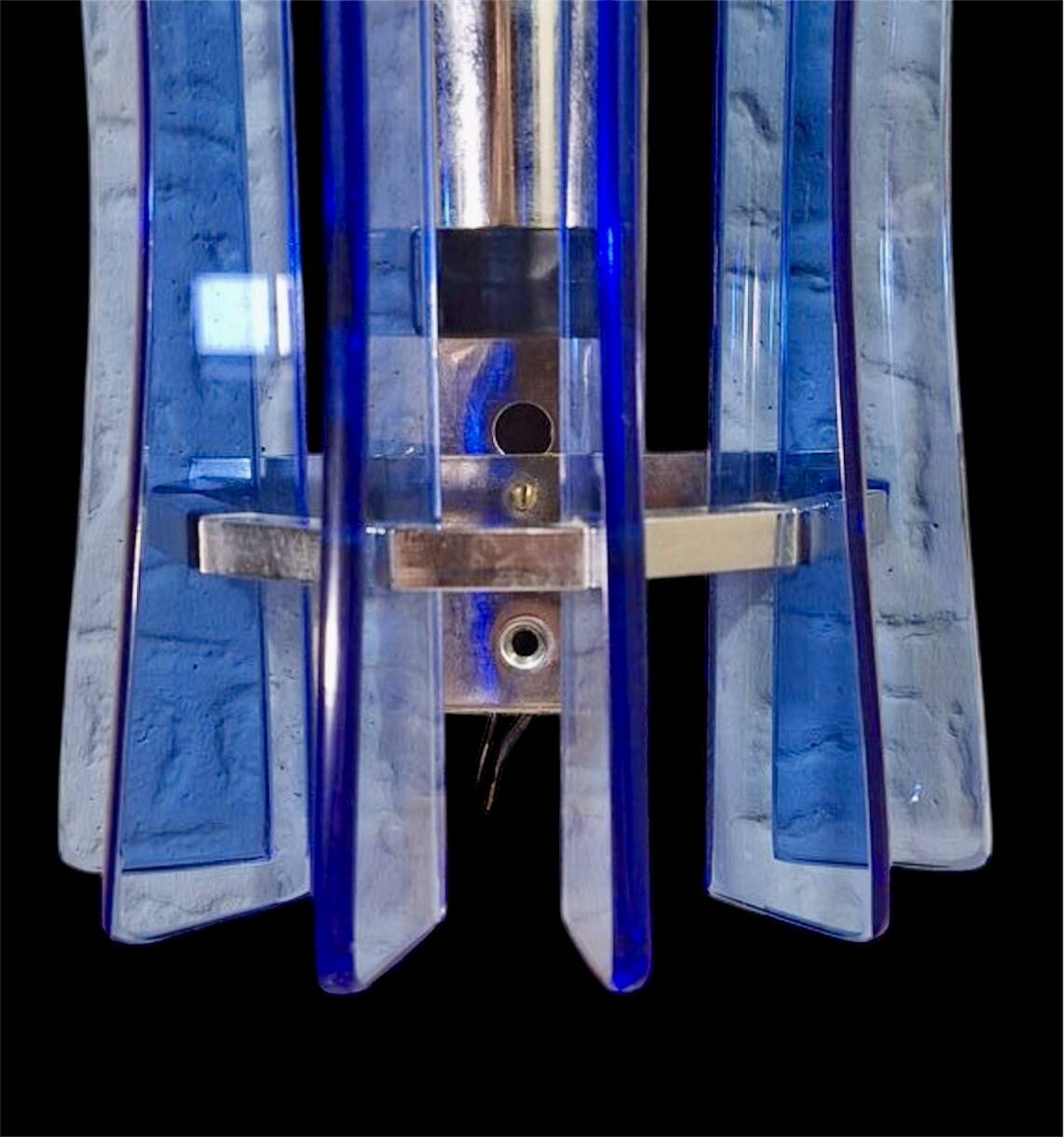 Veca wall lights blue glass chrome structure space age, 1960s