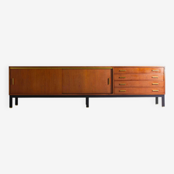 XL Mid-century sideboard in teak & brass, Belgium 1960s