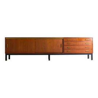 Buffet vintage XL en teck et laiton, Belgique 1960