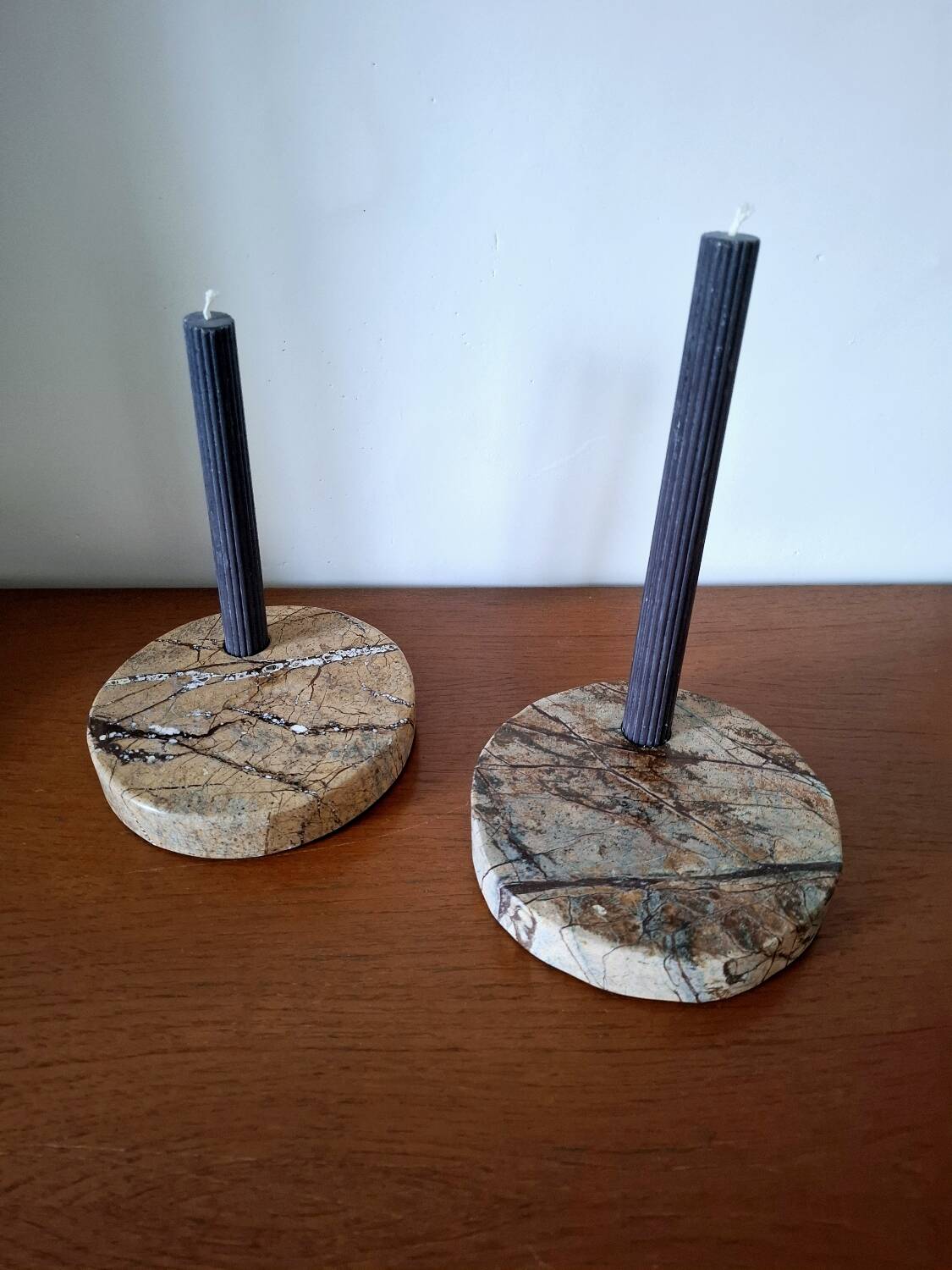 Pair of circular marble candlesticks from the 80s