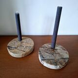 Duo of circular marble candlesticks from the 80s