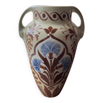Balustrade vase with two handles art nouveau floral decor k&g luneville decoration